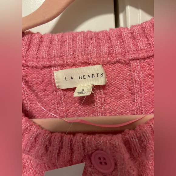 PacSun LA Hearts button front cardigan sweater cropped pink ribbed plush size S - Picture 9 of 10